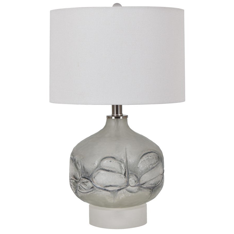 Crestview Collection Hayes 21" Transitional Hand Blown Glass And Crystal Accent Lamp In Smokey Grey And Frosted Crystal Finish With White Linen Shade And Ribbons