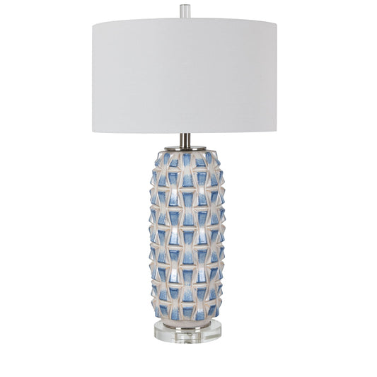 Crestview Collection Hayes 31" Transitional Ceramic And Crystal Table Lamp In Delft Blue And White With White Linen Drum Shade