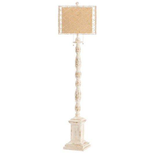 Crestview Collection Holcomb 62" Rustic Resin Floor Lamp In Antique White Finish With Natural Linen And Metal Frame Shade