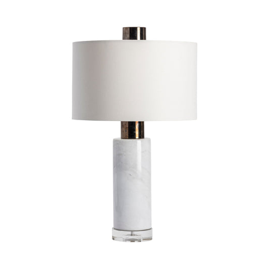 Crestview Collection Holder 30" Modern Marble Crystal And Metal Table Lamp In White Marble And Black Nickel Finish With White Linen Shade