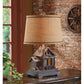 Crestview Collection Homestead 25" Rustic Resin Table Lamp In Cabin Finish With Natural Burlap Woven Trim Hardback Shade