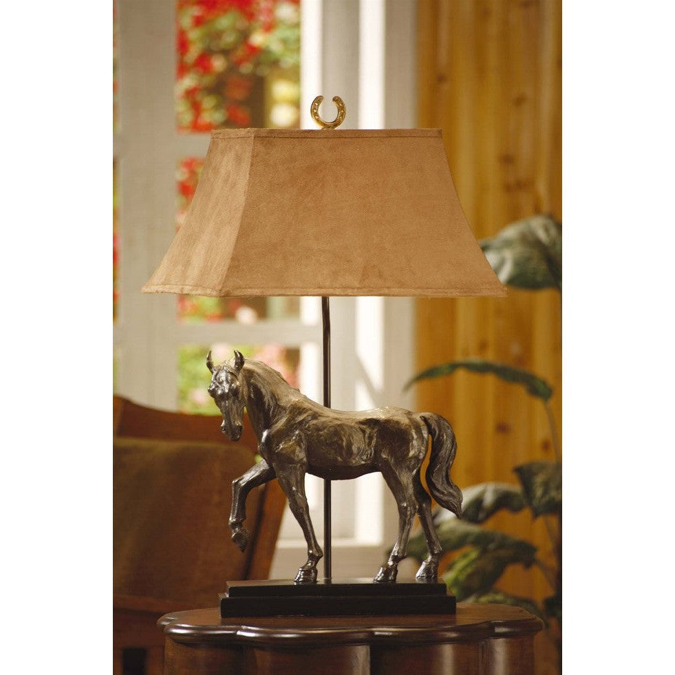 Crestview Collection Horse Creek 31" Traditional Resin Table Lamp In Bronze Finish With Tan Faux Suede Fabric Rectangle Shade