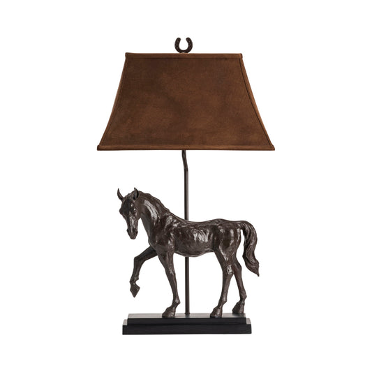 Crestview Collection Horse Creek 31" Traditional Resin Table Lamp In Bronze Finish With Tan Faux Suede Fabric Rectangle Shade