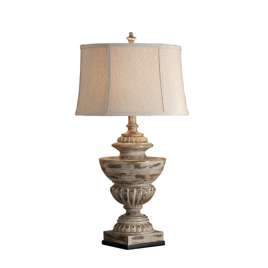 Crestview Collection Hudson 34" Rustic Resin Table Lamp In Antique Cream Finish With Oatmeal Linen Shade