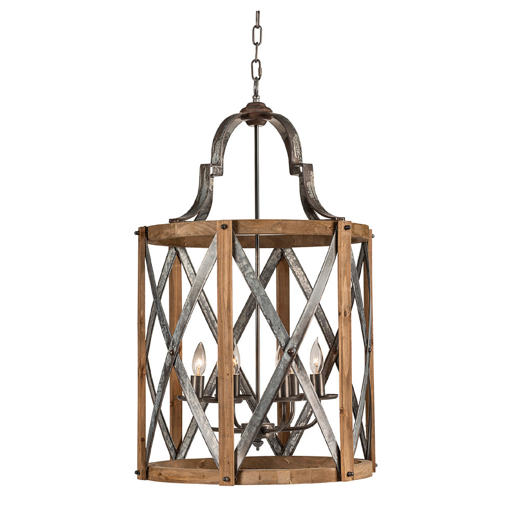 Crestview Collection Huntington 34" Traditional Iron And Wood Pendant Lamp In Rustic Iron And Wood Finish