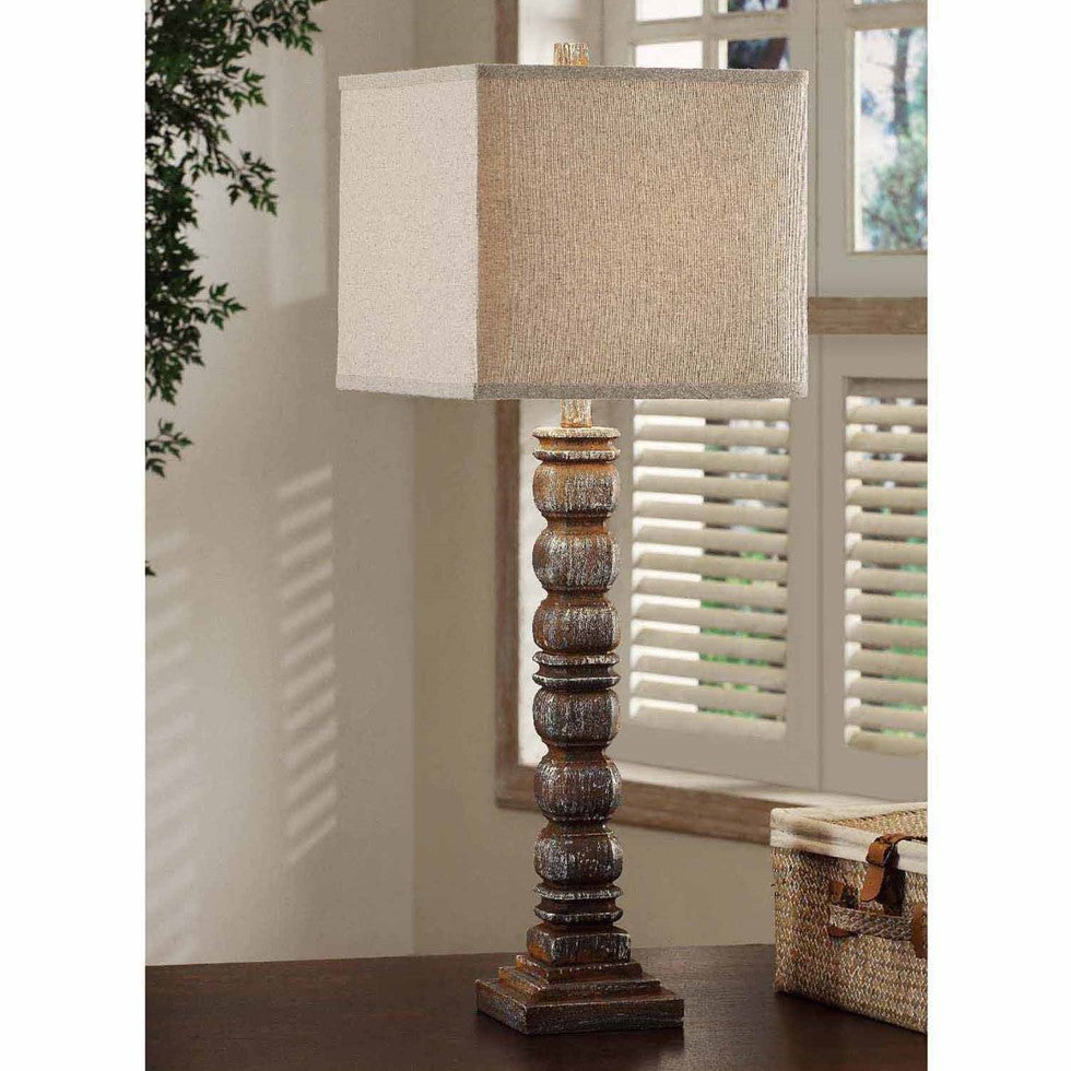 Crestview Collection Hurst 33" Rustic Resin Table Lamp In Reclaimed Post Finish With Linen Shade