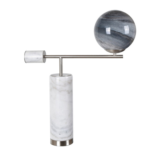 Crestview Collection Icon 25" Modern Marble And Iron Table Lamp In White Marble And Brushed Steel Finish With Swirl Glass Globe