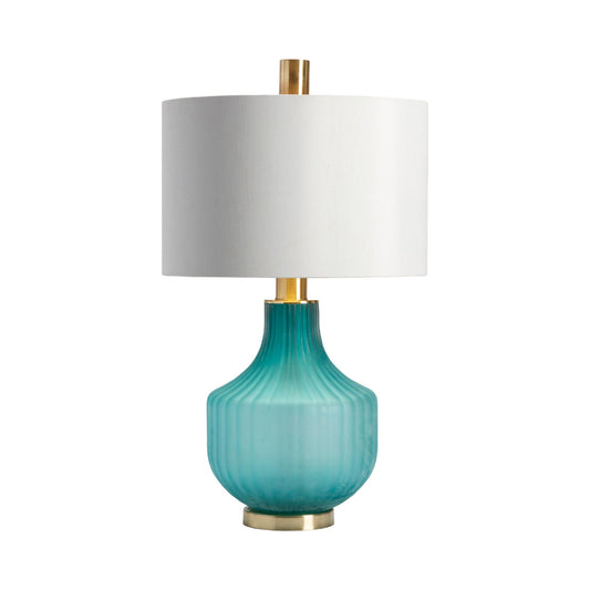 Crestview Collection Isabella 30" Transitional Glass And Metal Table Lamp In Frosted Turquoise Finish With White Silk Shade