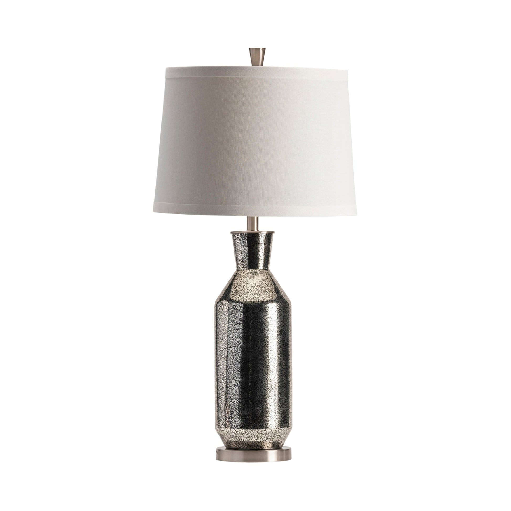 Crestview Collection Jaden 34" Traditional Glass And Metal Table Lamp In Black Mercury Glass And Brushed Nickle Finish With White Linen Shade