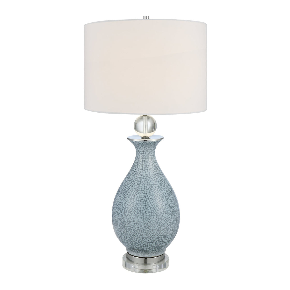 Crestview Collection Jarvis 32" Transitional Ceramic And Crystal Table Lamp In Blue Crackle Finish With White Linen Shade