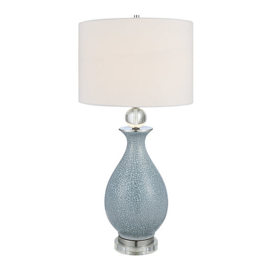 Crestview Collection Jarvis 32" Transitional Ceramic And Crystal Table Lamp In Blue Crackle Finish With White Linen Shade