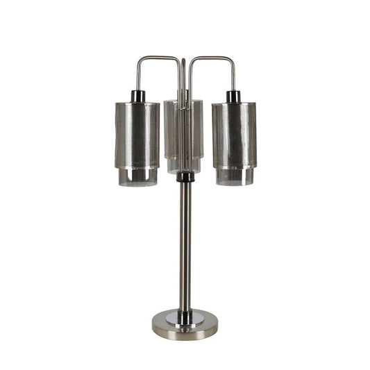 Crestview Collection Jett 35" Modern Metal Table Lamp In Brushed Stainless With Blackened Nickel Finish With Metal And Smoked Glass Globe