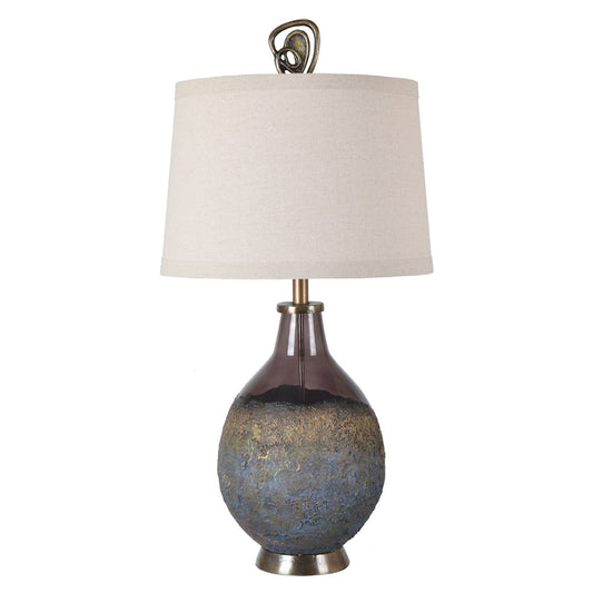 Crestview Collection Kai 34" Transitional Glass And Aluminum Molten Earth Texture Table Lamp In Smoke Gray And Antique Brass Finish With Oatmeal Linen Shade And Special Finial
