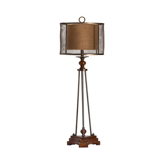 Crestview Collection Kenwood 41" Rustic Metal And Resin Table Lamp In Iron And Wood Finish With Burlap And Metal Mesh Shade