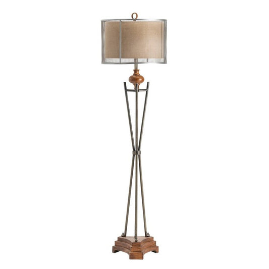 Crestview Collection Kenwood 67" Rustic Metal And Resin Floor Lamp In Iron And Wood Finish With Metal Mesh And Burlap Shade