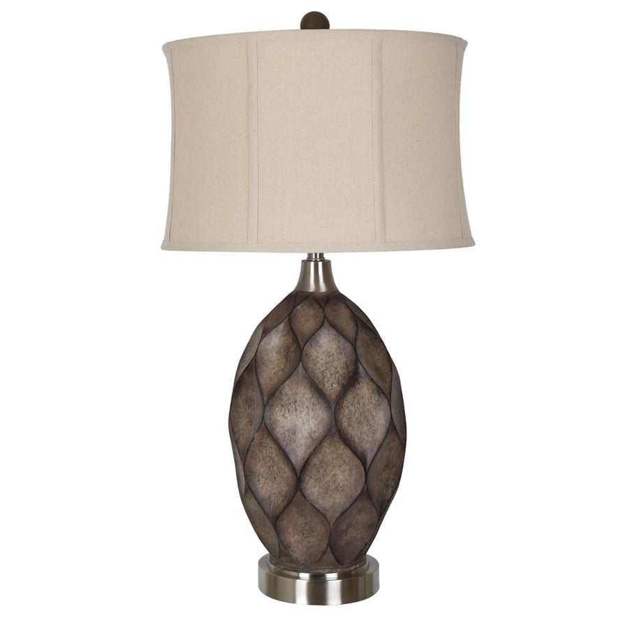 Crestview Collection Kimball 34" Transitional Resin And Metal Table Lamp In Carved Wood And Brushed Nickel Finish With Oatmeal Linen Shade