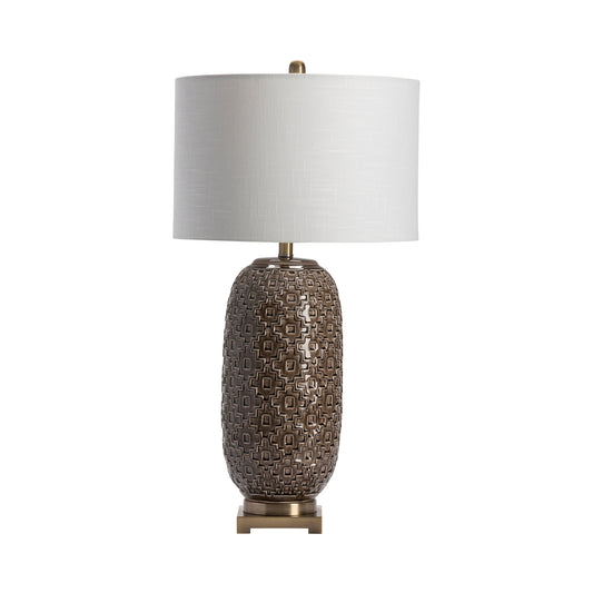 Crestview Collection Korbel 32" Traditional Ceramic And Metal Table Lamp In Champagne Grey Ceramic And Antique Brass Finish With White Texture Linen Shade