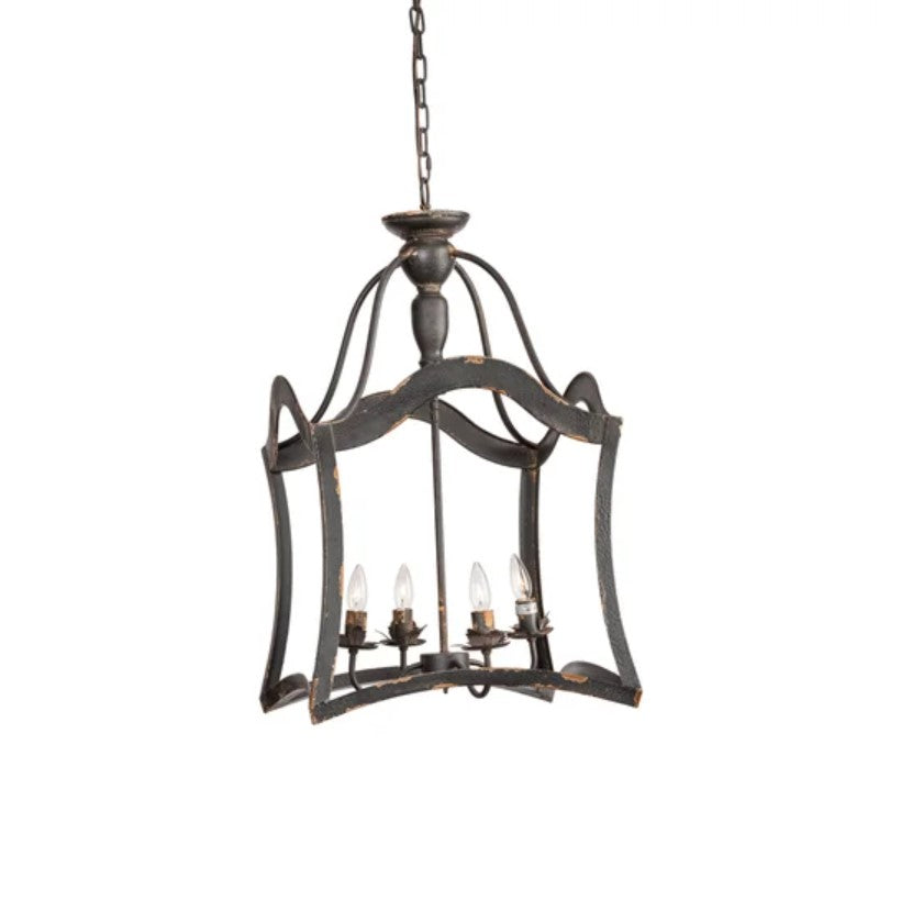 Crestview Collection La Roux 32" 4-Light Traditional Metal Chandelier In Rustic Black Finish