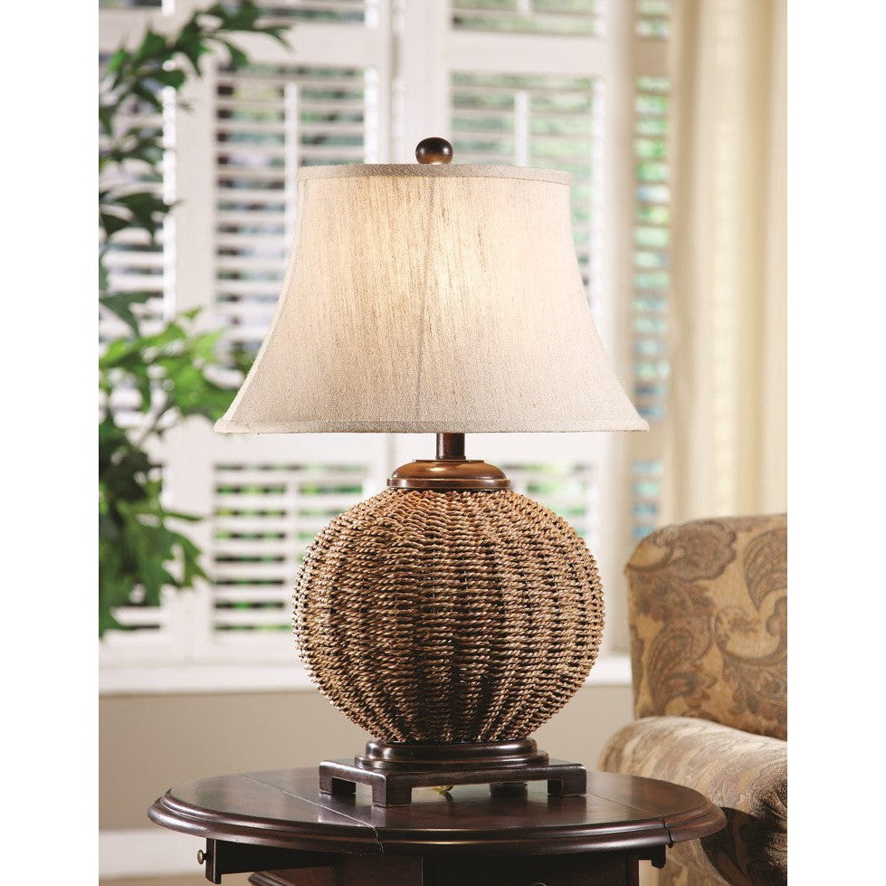 Crestview Collection Latham 31" Rustic Wicker Table Lamp In Light Brown Finish With Textured Linen Fabric