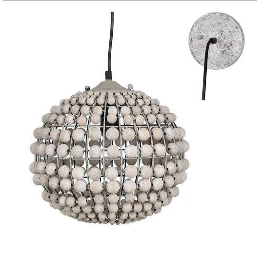 Crestview Collection Lauren 12" Traditional Wood And Metal Pendant Lamp In White Washed Wood And Grey Washed Metal Finish