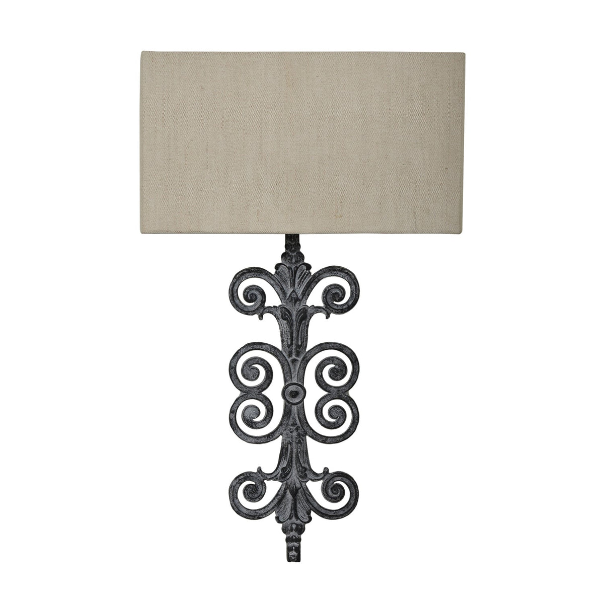 Crestview Collection Lazzaro 30" Rustic Metal Wall Lamp In Antique Iron Finish With Oatmeal Linen Shade