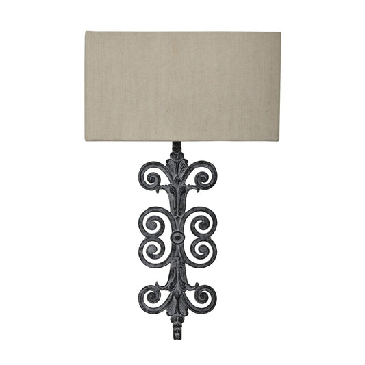 Crestview Collection Lazzaro 30" Rustic Metal Wall Lamp In Antique Iron Finish With Oatmeal Linen Shade