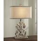 Crestview Collection Lewiston 26" Rustic Resin Table Lamp In Antique White Washed Wood Finish With Natural Linen Shade