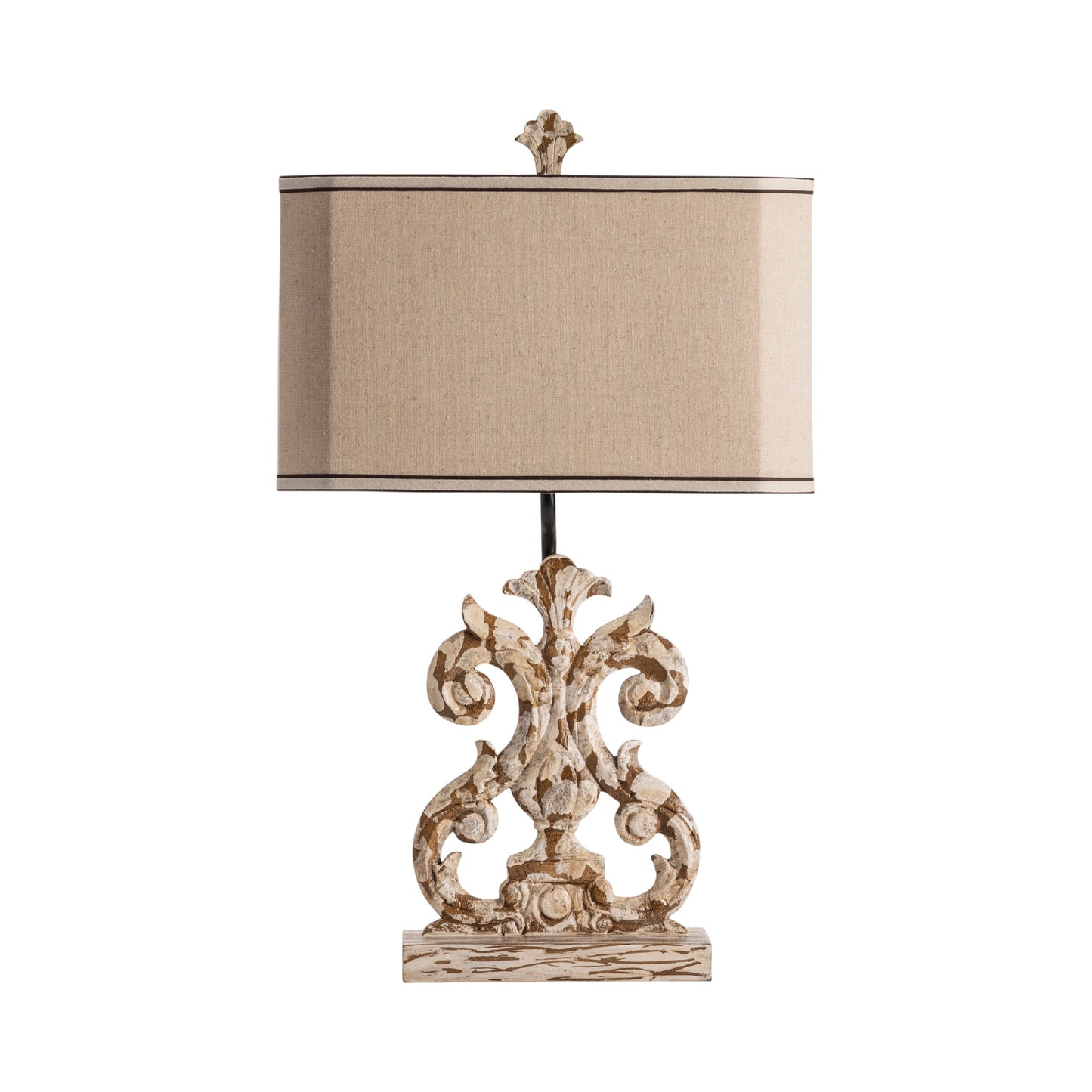 Crestview Collection Lewiston 26" Rustic Resin Table Lamp In Antique White Washed Wood Finish With Natural Linen Shade