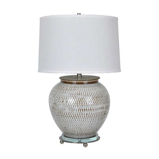 Crestview Collection Lise 29" Transitional Ceramic Metal And Glass Table Lamp In Aged White Ceramic And Satin Nickel Finish With Off White Linen Shade