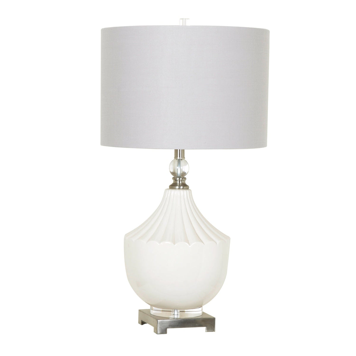 Crestview Collection Mackenzie 30" Modern Ceramic And Crystal Table Lamp In White And Brushed Nickel Finish With Grey Linen Shade