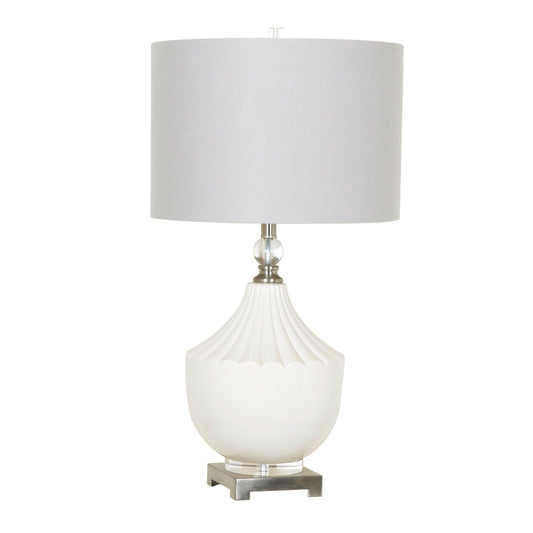 Crestview Collection Mackenzie 30" Modern Ceramic And Crystal Table Lamp In White And Brushed Nickel Finish With Grey Linen Shade