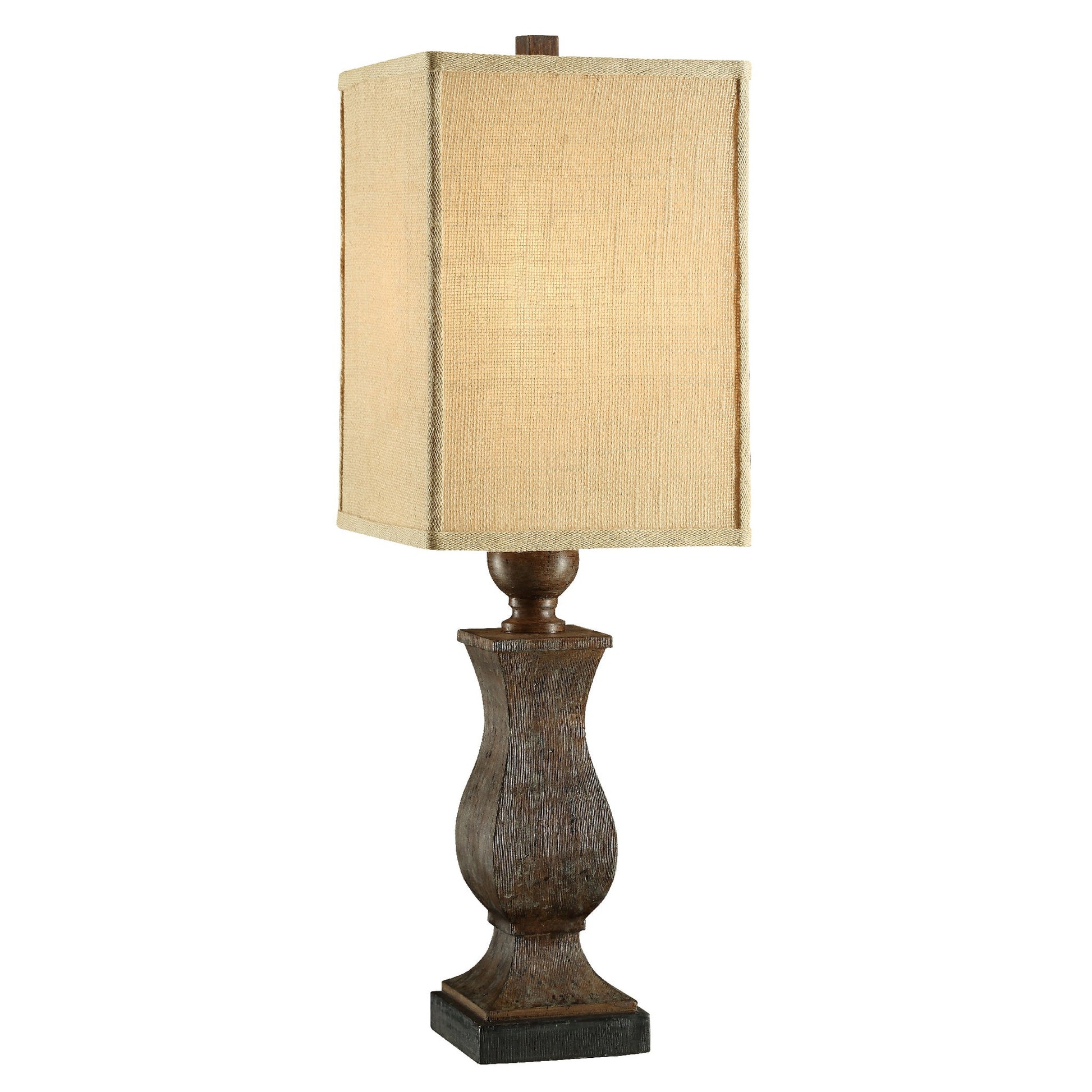 Crestview Collection Maddox 32" Rustic Resin Table Lamp In Rustic Wood Finish With Burlap Shade