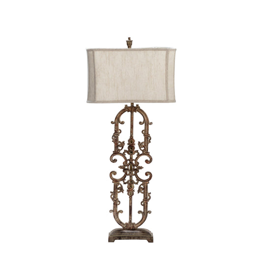 Crestview Collection Madison 43" Traditional Iron And Resin Table Lamp In Antique White Iron Finish With Natural Linen Shade