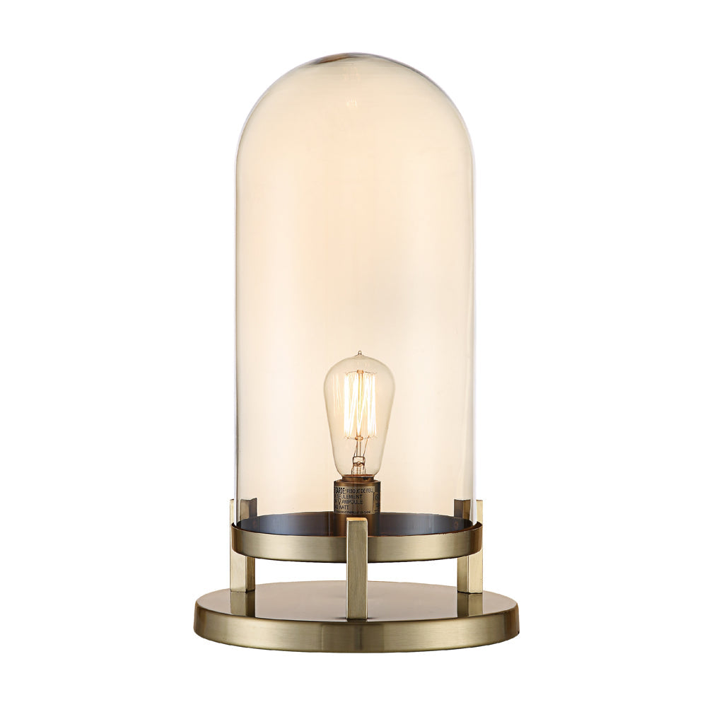 Crestview Collection Malouf 19" Transitional Glass And Metal Dome Lamp In Soft Brass And Amber Finish With Pearl Glass Globe