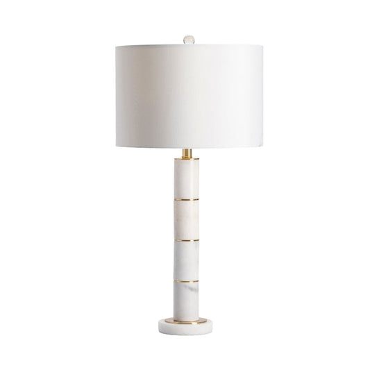 Crestview Collection Marble Column 30" Transitional Marble And Metal Table Lamp In White Marble And Brass Finish With White Silk Shade