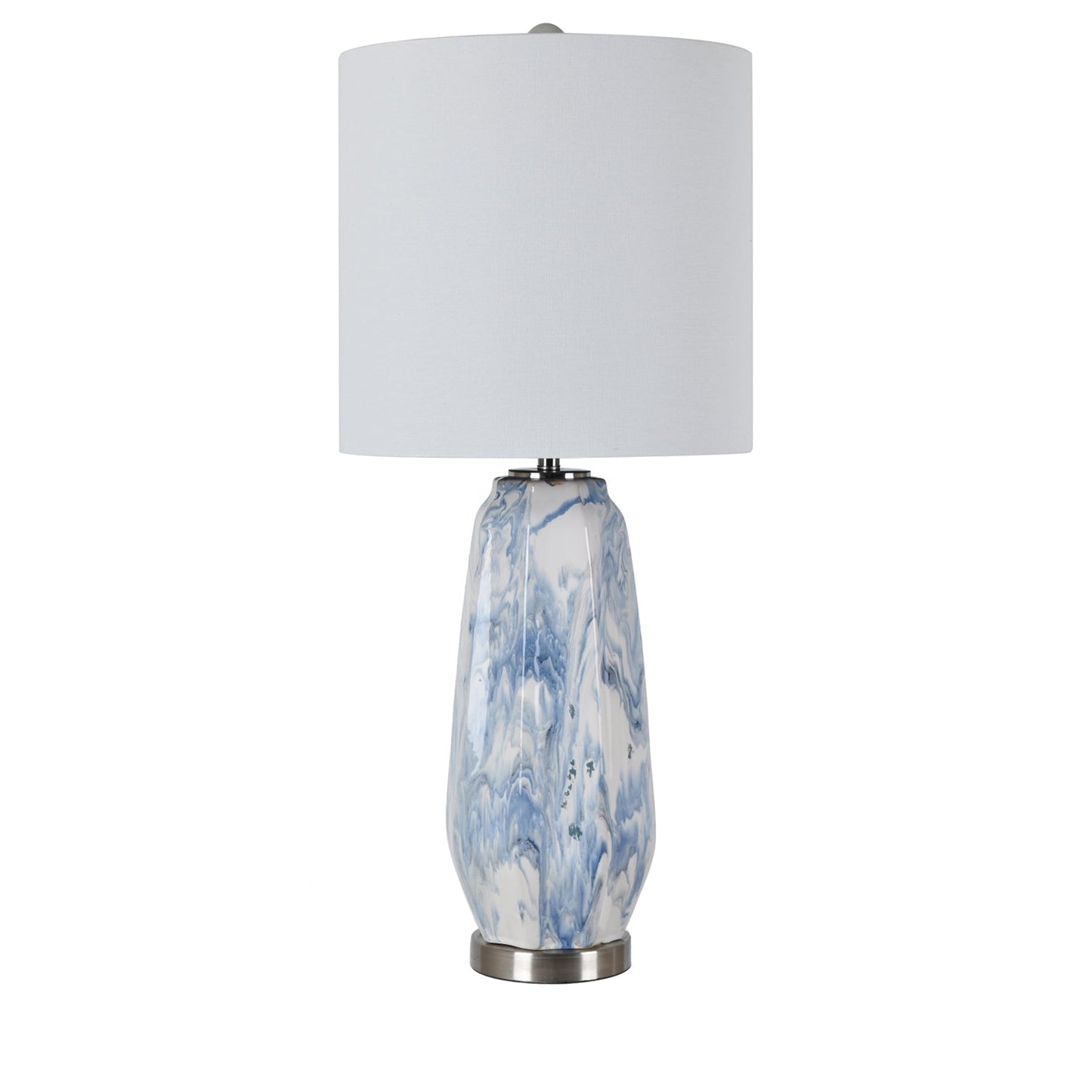 Crestview Collection Marley 32" Transitional Ceramic And Metal Table Lamp In Hand Painted Blue White And Brushed Nickel Finish With White Linen Cylinder Shade