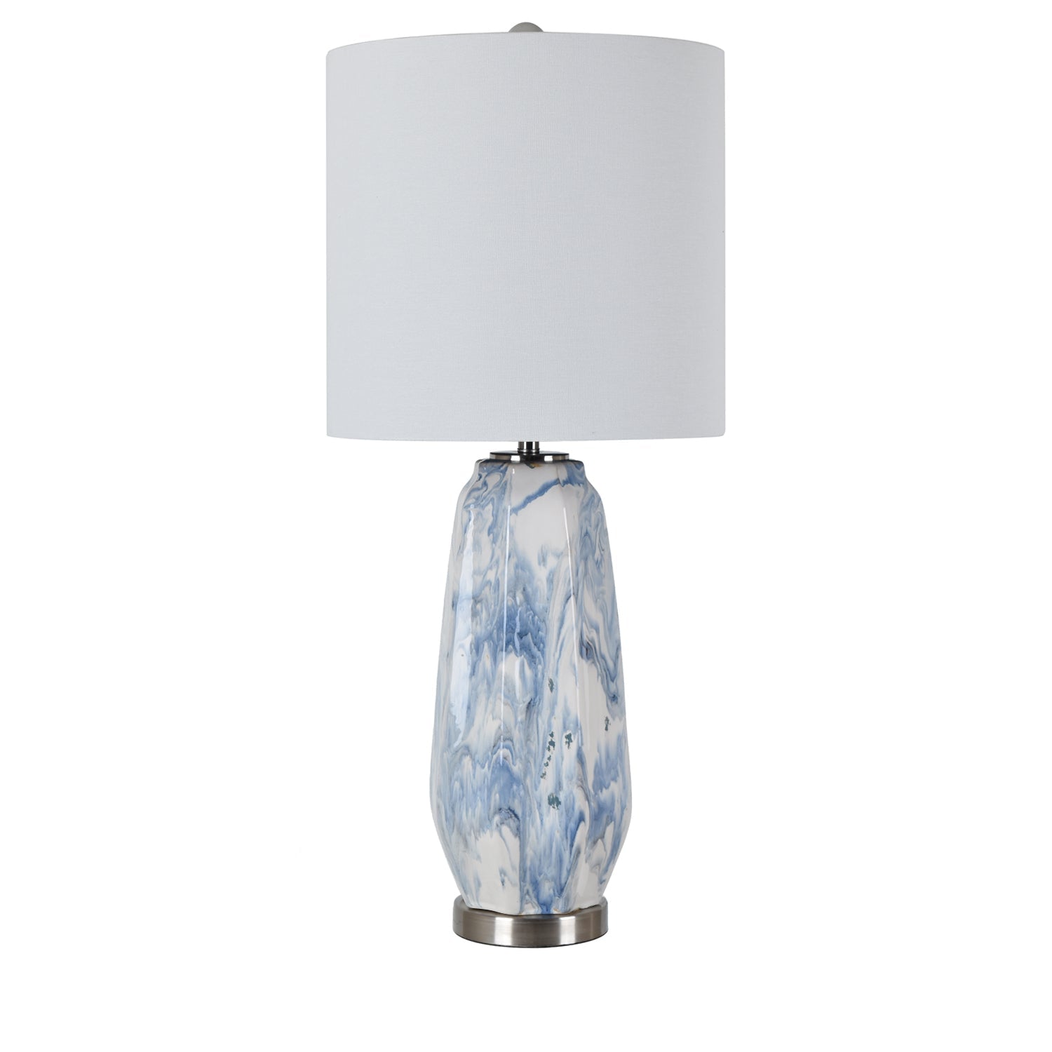 Crestview Collection Marley 32" Transitional Ceramic And Metal Table Lamp In Hand Painted Blue White And Brushed Nickel Finish With White Linen Cylinder Shade