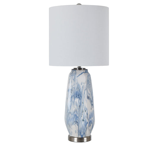 Crestview Collection Marley 32" Transitional Ceramic And Metal Table Lamp In Hand Painted Blue White And Brushed Nickel Finish With White Linen Cylinder Shade
