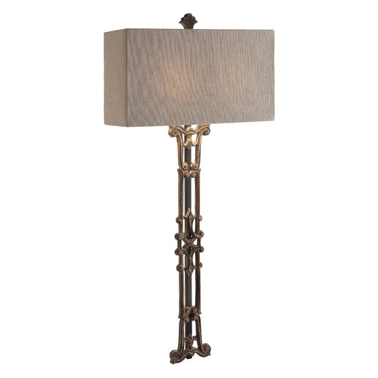 Crestview Collection Maxwell 39" Traditional Metal Wall Lamp In Antique Iron Finish With Oatmeal Linen Shade
