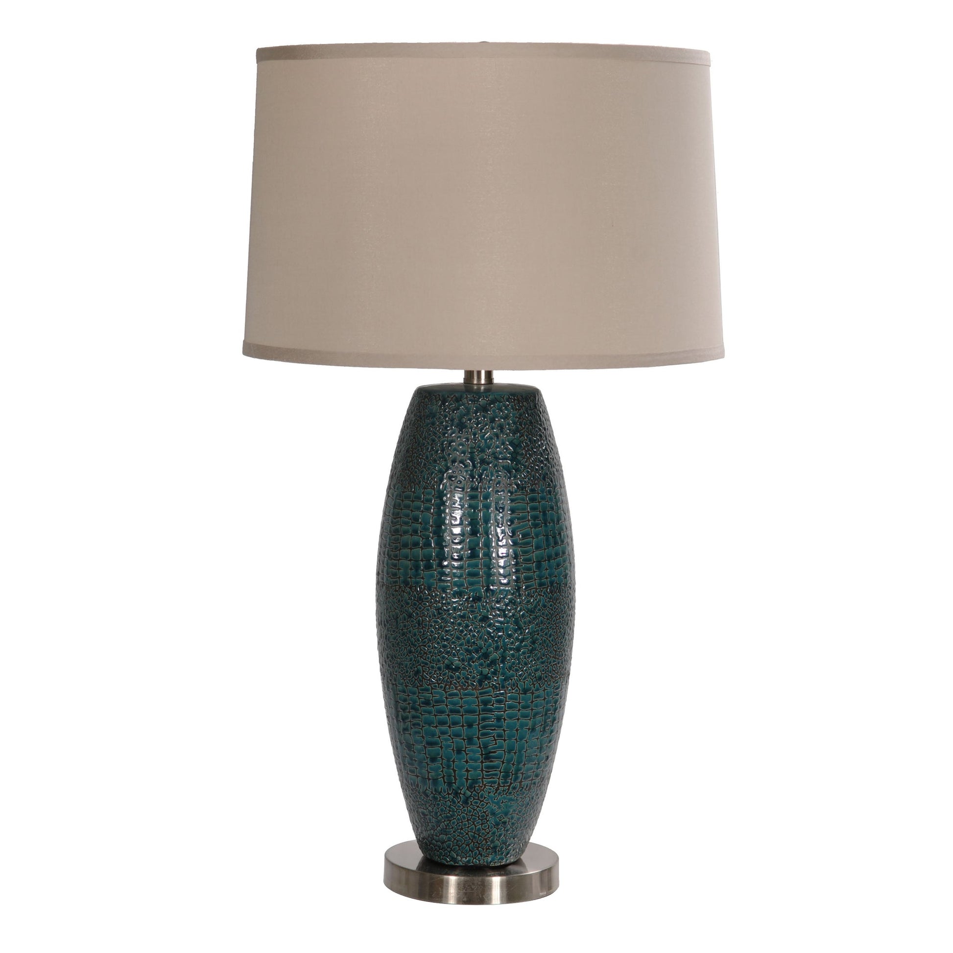 Crestview Collection Melrose Blue 29" Transitional Ceramic Table Lamp In Turquoise Blue Pearlized Finish With Whisper Gray Fabric Hardback Shade