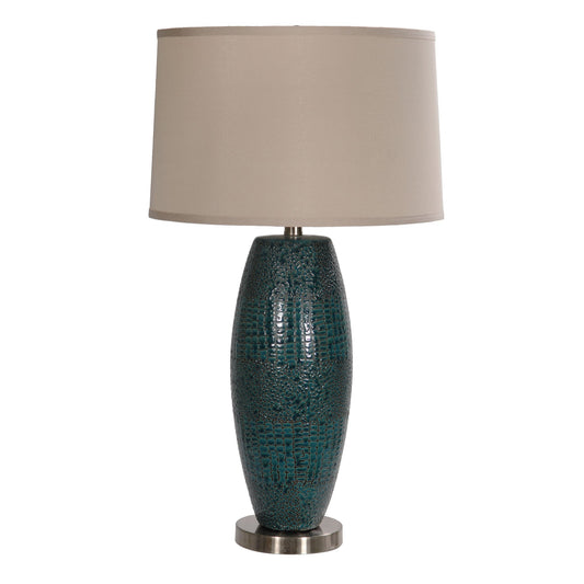 Crestview Collection Melrose Blue 29" Transitional Ceramic Table Lamp In Turquoise Blue Pearlized Finish With Whisper Gray Fabric Hardback Shade