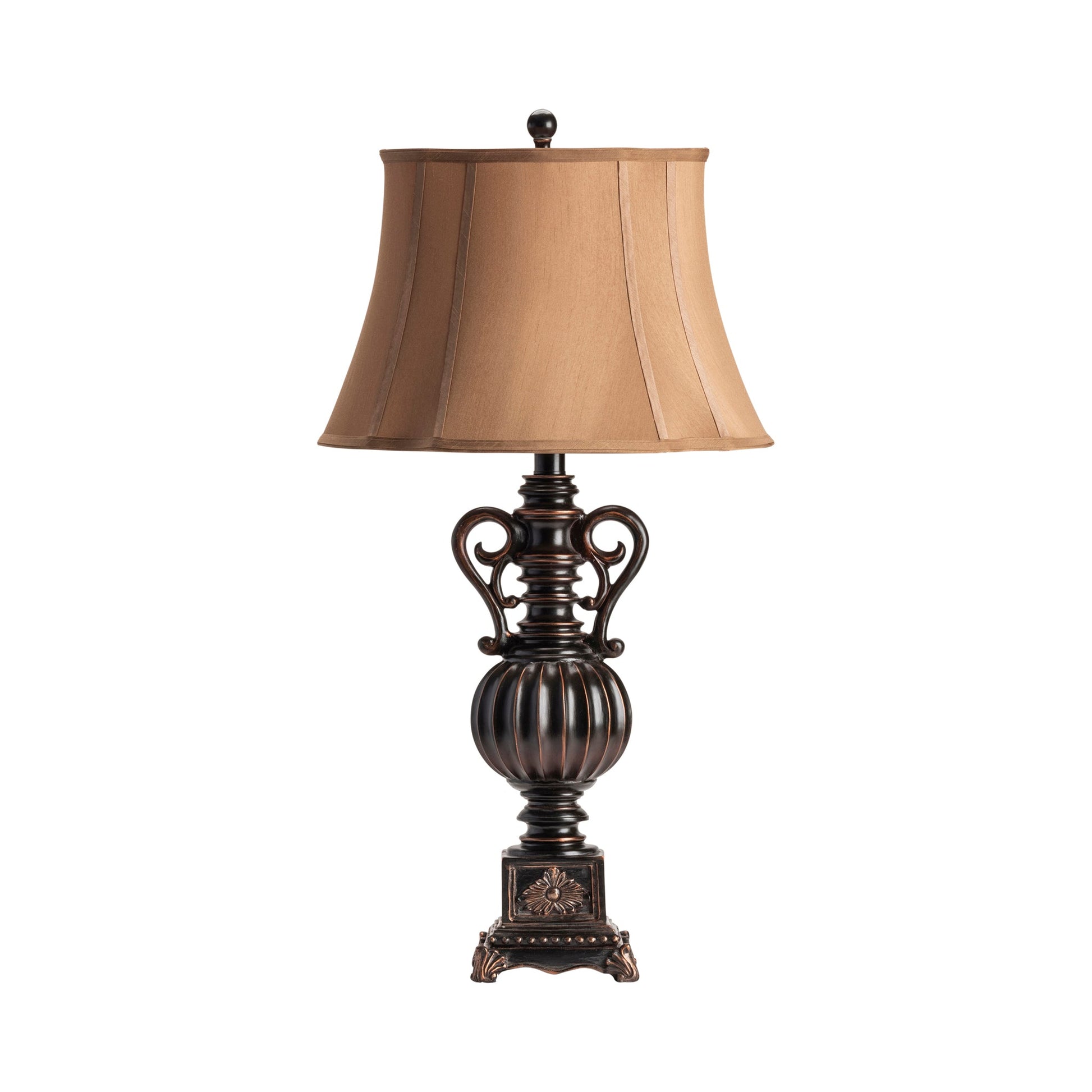 Crestview Collection Moira 34" Traditional Resin Table Lamp In Black Bronze Finish With Oval Cut Beige Silk Fabric Corner Shade