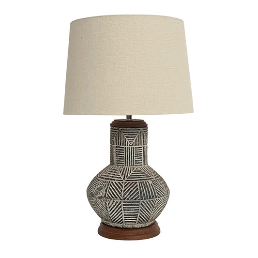 Crestview Collection Monterey 25" Rustic Ecomix And Wood Table Lamp In Stonewashed And Wood Finish With Natural Linen Tapered Drum Shade