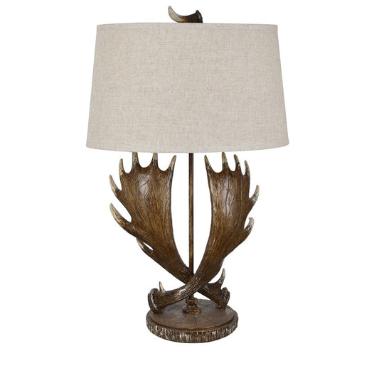 Crestview Collection Moose Run 32" Rustic Resin Table Lamp In Antler Finish With Natural Linen Shade