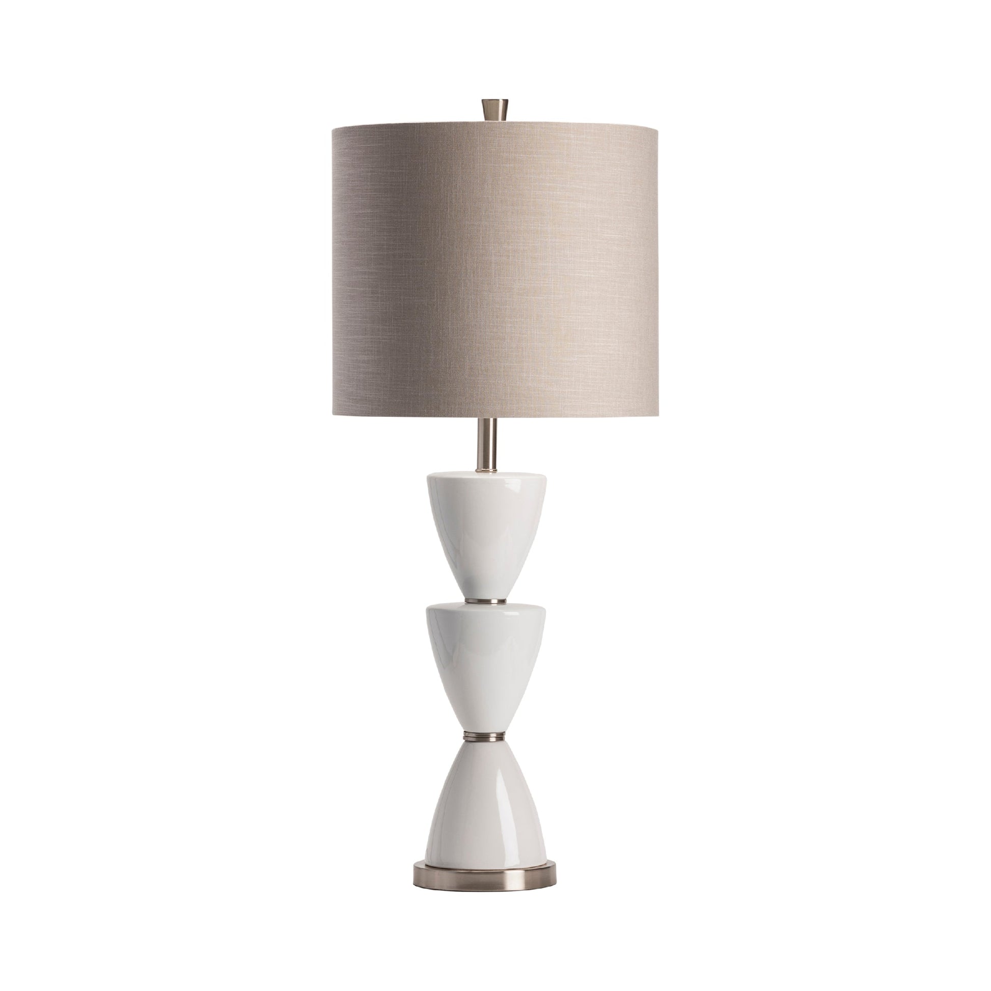 Crestview Collection Morison 39" Modern Ceramic And Metal Table Lamp In White And Brushed Nickel Finish With Grey Linen Shade