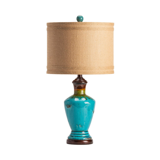 Crestview Collection Napa 27" Traditional Ceramic Table Lamp In Turquoise Ceramic Finish With Burlap Shade