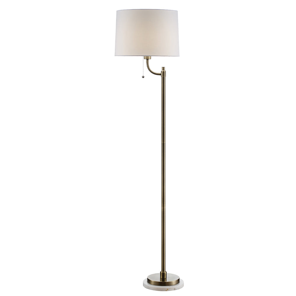 Crestview Collection Nash 66" Transitional Metal And Marble Floor Lamp In Honey Brass And White Marble Finish With Off White Linen Tapered Shade