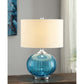 Crestview Collection New Port 22" Transitional Metal And Glass Table Lamp In Sea Blue Finish With White Linen Shade