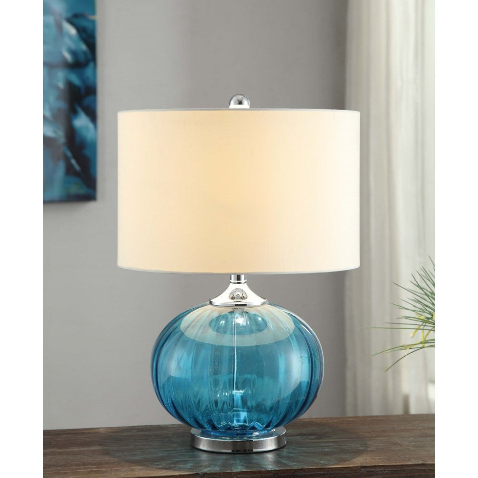 Crestview Collection New Port 22" Transitional Metal And Glass Table Lamp In Sea Blue Finish With White Linen Shade