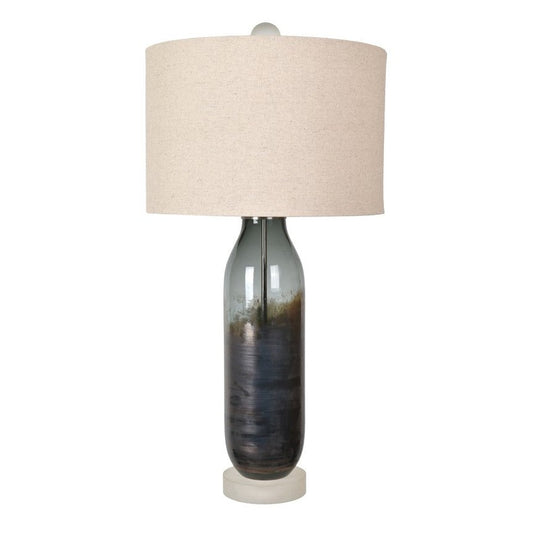 Crestview Collection O’Keefe 31" Modern Glass And Crystal Table Lamp In Cobalt Glazed And Frosted Base Finish With Oatmeal Linen Shade